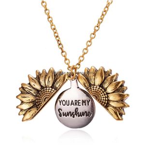 Pendentif Colliers You Are My Sunshine Tournesol pour femmes Or Ouvert Médaillon Longue Chaîne Mode Bijoux Inspirants Cadeau Drop Livraison Dhvsf