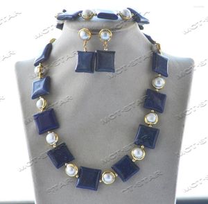 Pendentif Colliers Z12472 Set 20mm Bleu Carré Pièce Lapis Lazuli Perle Collier Bracelet Boucle D'oreille