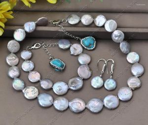 Colliers de pendentif Z13293 Set 19 mm Gris Round Coin Pearl Collier Bracelet Earring Turquoise CZ Bijoux personnalisé