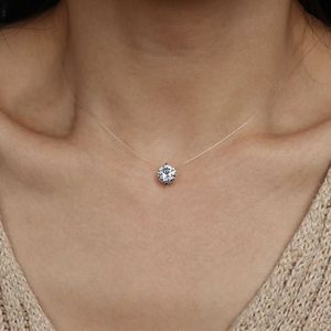 Pendant Necklaces Zircon Pendant Shiny Choker For Women Fishline Necklace Jewelry Transparent Invisible Line Fashion Z0321