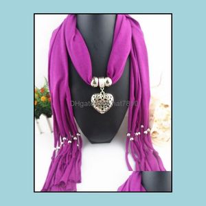 Pendentif Foulards Wraps Chapeaux, Gants Accessoires De Mode Femmes Bijoux Coeurs Collier Écharpe Polyester Tissu Gland Coeur De Pêche LD Drop Deliv