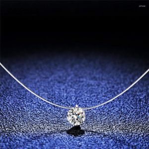 Pendants 1ct Moissanite Diamond S925 Sterling Silver Invisible Transparent Fishing Line Clavicle Chain Necklace Women's Jewelry