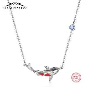 Pendentifs 925 argent chanceux Koi poisson pendentif colliers pour femmes rouge chance cyprinoïde clavicule chaîne collier femme fête bijoux de noël