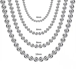 Pendants 925 Sterling Silver 4MM/6MM/8MM/10MM Smooth Beads Ball Chain Necklace For Women Men Fashion Jewelry 45CM