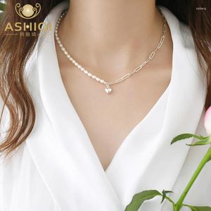 Pendants ASHIQI Natural Freshwater Pearl Necklace 925 Sterling Silver Stitching Jewelry For Women