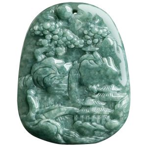 Colgantes Colgante de paisaje de jade birmano Colgantes de lujo Piedras preciosas Hombres Encantos Esmeralda Piedra preciosa natural Encanto Collar de jadeíta Joyería