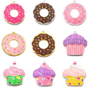 Pendentifs (choisissez le Design en premier) 10 pièces/sac, couleur argent, pendentifs Cupcake/gâteau en forme de donuts en émail pour collier épais, bijoux