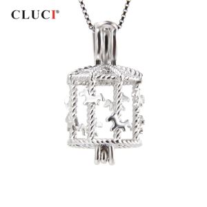 Pendants Cluci Silver 925 Migne Carrousel Cage Pearl Pendant 925 Silver Silver Merrygoround Charms Gift For Women Pearl Locket SC176SB