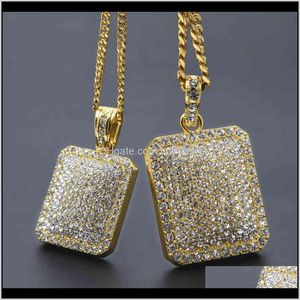 Colgantes Drop Delivery 2021 Mens Hip Hop Gold Fashion Jewelry Full Rhinestone Dog Tag Collares pendientes para hombres Cuban Link Chain Necklace P