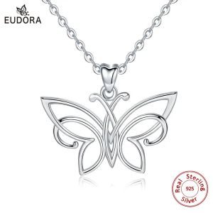 Pendentifs EUDORA nouveau collier pendentif papillon en argent Sterling pour femmes de haute qualité bijoux joyeux anniversaire fille cadeau D495