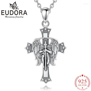 Pendentifs Eudora réel 925 argent Sterling Saint michael ailes d'ange collier croix pendentif hommes femmes bijoux religieux personnalité cadeau