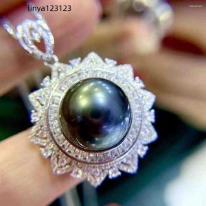 Magnifique collier avec pendentif en perles noires de la mer de chine du sud, 10-11mm, 925s