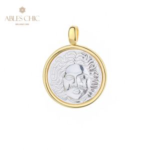 Pendantes Griego Helios Silver Coins Charm 18K Gold Two Tone Solid 925 Silver Roman Coin Colgante solo N1084
