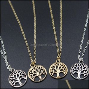 Colgantes Jewelryvintage Tree Of Life Collares pendientes Antique Sier Gold Plated Charm Necklace Peace Trees Suéter Cadena Joyería Regalo de Navidad