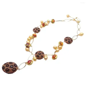 Colgantes KKGEM 9x11mm perla de arroz dorado 16mm cristal de Murano agua dulce ojo de tigre collar de cuentas joyería de mujer