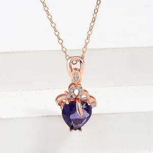 Pendentifs KOFSAC 925 colliers en argent Sterling pour femmes cadeau de fiançailles exquis Zircon violet coeur pendentif clavicule chaîne bijoux