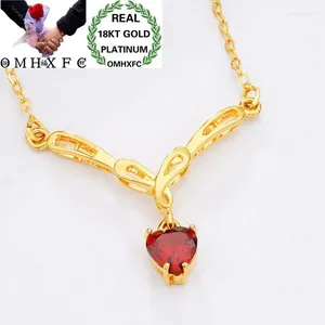 Pendants Mhxfc Wholesale European Fashion Femme Femme Femme Mariage de fête Rose Coeur rouge Zircon Real 18KT GOL PENDANT Collier NL151