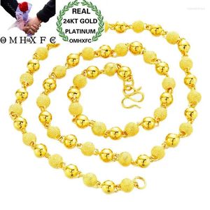 Pendants Mhxfc Wholesale European Fashion femme homme unisexe Party Wedding Gift Long 59cm de large 6 mm perles Real 24kt Gold Chain Collier NL73
