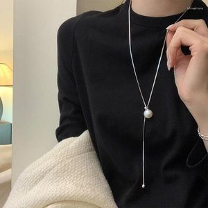 Pendants Minimalist Long Pearl Pendant Necklace 925 Sterling Silver Tassel Adjustable Fashionable Sweater Chain For Women Girls