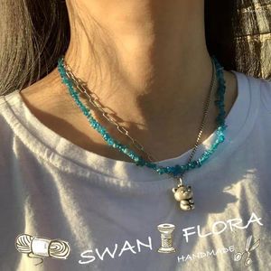 Colgantes Natural azul apatita gargantilla collar de piedras preciosas mujeres joyería de calidad diseño hecho a mano Irregular al por mayor