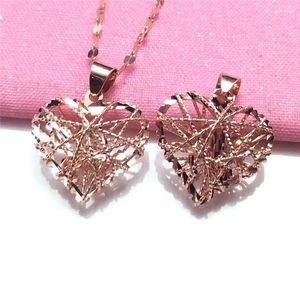 Pendentifs plaqués or Rose 14K, sens brillant des lignes, collier en forme de cœur, chaîne, bijoux de Couple romantiques exquis