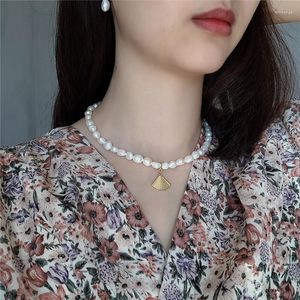 Pendentifs POFUNUO 925 Sterling Silver Femmes Exquis Shell Charm Chokers Lovers Fine Jewelry Cadeaux Filles Big Pearl Chain Short Necklace