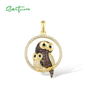 Pendants Santuzza Authentic 925 Pendre en argent sterling pour femmes Blow Brown Stone délicate Twin Owls Mignon Animal Gifts Fine Bijoux