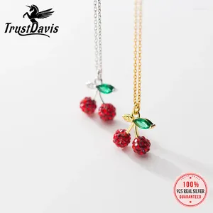 Pendentifs TrustDavis réel 925 en argent Sterling mode doux fruits cerise pendentif collier court pour les femmes de mariage bijoux fins DB975