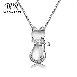 Pendentifs WEGARSTI 925 argent Rose Quartzs pierre gemme chat pendentif collier pour femmes romantique pierre précieuse fiançailles anniversaire cadeaux