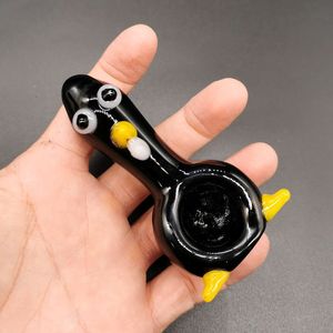 Forma de pingüino Tubos de mano de vidrio Cuchara de Pyrex Pipa de fumar negra Mini tazón pequeño Piezas de olla únicas