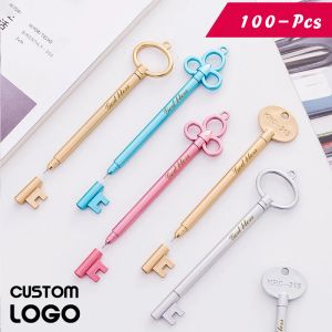 Stylos 100pcs logo personnalisé Signature Pen Creative Retro Key Styling Gel Pen School fournit la papeterie mignon Gift stylos Laser Lettrage