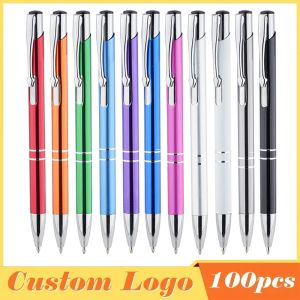 Stylos 100pcs / lot Hot Sell Metal Ballpoint Point Support Custom Logo Advertising Wholesale Personnalize Pen Advertising Promotional Gift