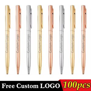 Stylos 100pcs Metal Advertising Ballpoint Pen Teacher Gift Pen Business Office Signature Pen Custom Logo Student Studentery Wholesale