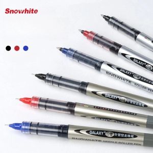 Stylos 12pcs Snowhite Straight Liquid Type Ball Pen PVR155 / 166 Rollerball Pen Office Gel Gel Black Red Blue Stationery Supplies