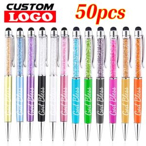 Stylos 50pen Crystal Metal Ballpoint Pen Fashion Creative Stylus Touch For Writing Stationery Office School Gift Free Custom Logo