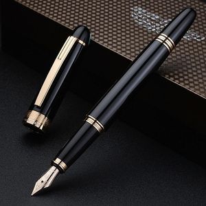 Pens Hero H708 Classics 10k Gold Nib Fountain Fountain Pen High Quality Black Metal Barrel Business Office Business Writing Ink Pen with Gift Box