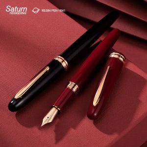 Pens Lt Hongdian 1841 Resin Fountain Pen Limited Iridium EF / F / Red / Black Office Business Writing Ink Pen for Gift