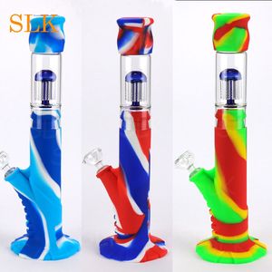 Percolador pipa de agua cachimba bong de silicona cúpula de 14 pulgadas estilo bambú plataformas de dab de silicona para hierba seca pipa shisha regalo vidrio tallo abajo