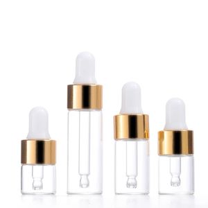 Flacon de parfum 100 pièces flacons compte-gouttes 1 ml 2 ml 3 ml 5 ml flacon pipette bouchon doré flacon en verre transparent pour huile essentielle essence réactif de parfum 231020