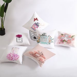 Série de bouteilles de parfum Base d'oreiller pour la Saint-Valentin Péache Péche Print Printed Pouteau Home Fabric Couvre de canapé