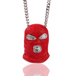 Personnalité Hip Hop Collier Plaqué Or Blanc CZ Rouge CS Masque Pendentif Colliers pour Hommes Femmes