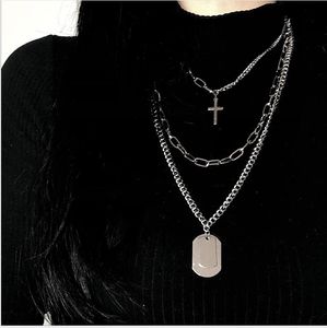 Personality hip hop three layer clavicle chain men and women couple multi layer Necklace sweater chain