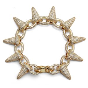 Personalizado 18K oro Big Stud Spike Mens pulsera de cadena cubana Punk Diamond CZ Cubic Zircon Hip Hop cadena pulsera joyería regalos para niños