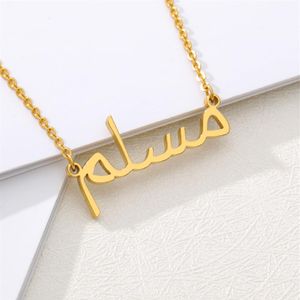 Collar con nombre árabe personalizado, joyería islámica personalizada de acero inoxidable de Color dorado para mujeres y hombres, collar con placa de identificación Gift294Q