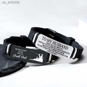 Pulseras personalizadas grabadas para hombre, pulsera de Sile con letras personalizadas para mi marido, regalos para hijo, joyería para hombre L230620