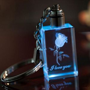 Conception personnalisée motif de gravure au Laser cristal porte-clés LED coloré changeant Couple porte-clés mariage noël saint valentin cadeau