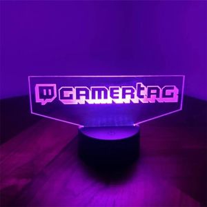 Gamer Paminer Tag 3D LED NIGHT LED pour Twitch Laser Gravure de nom d'utilisateur personnalisé Lampe d'enseigne néon pour le décor de la salle de jeu 220623330X