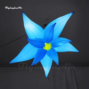 Flores colgantes personalizadas Flor inflable en forma de estrella Modelo de globo de 2 m / 3 m Flor azul con luz LED para decoración de fiestas de clubes