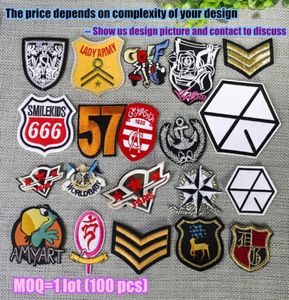 Parches personalizados bordados de hierro, logotipo personalizado, etiqueta de insignia militar, 100 Uds. lot5972581
