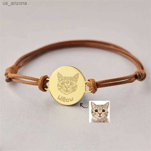 Brazalete con foto personalizada, pulsera con dije de foto de perro personalizado, imagen de mascota personalizada, brazalete de cuerda trenzada, regalo de joyería conmemorativa L230620